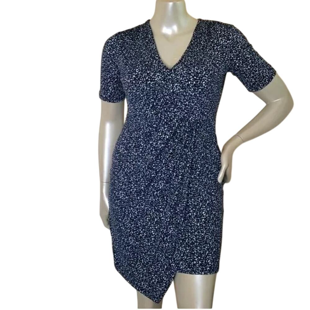 Nwot Banana Republic Faux Wrap Asymmetrical Pettite Dress Womens Sz SP Navy